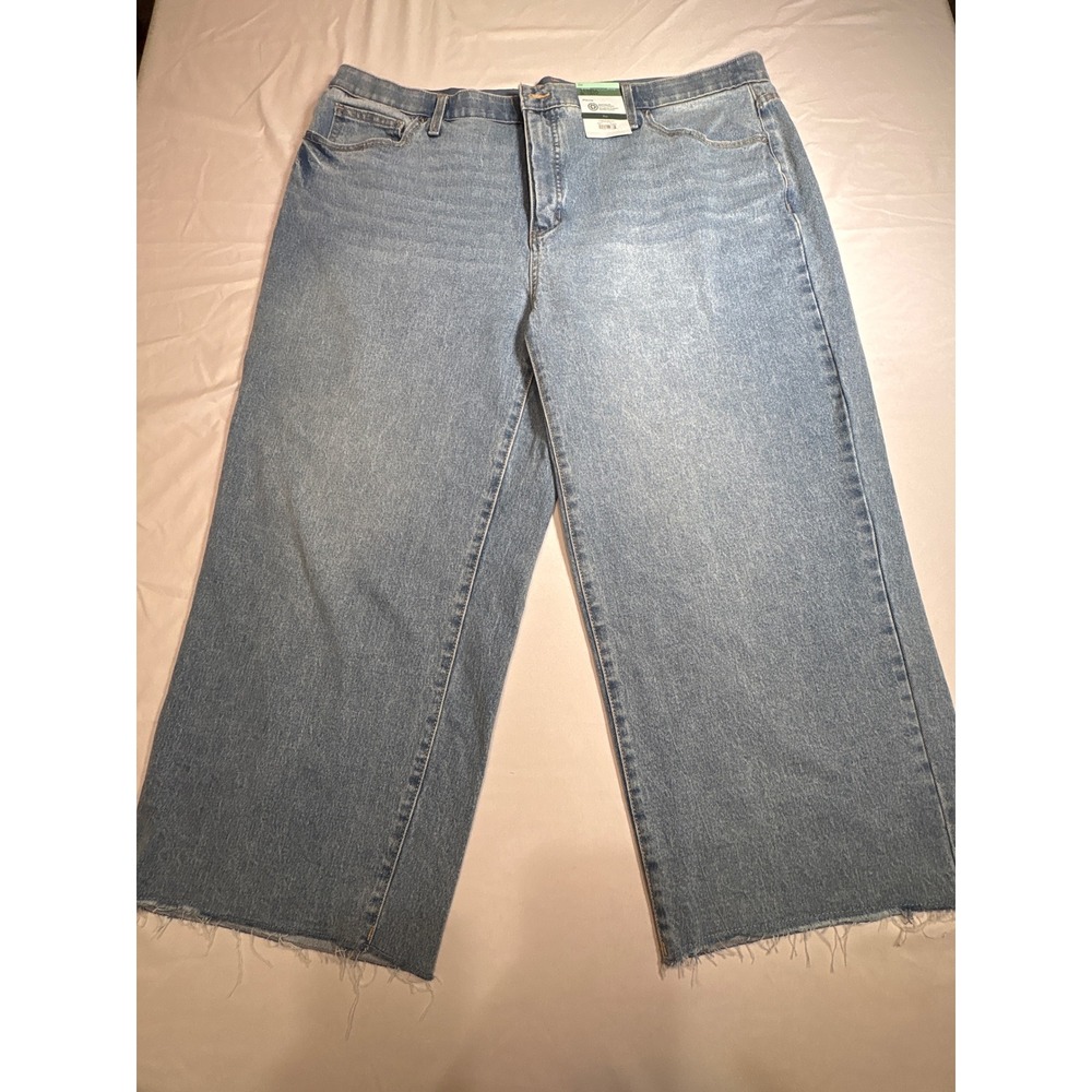 Terra & Sky Womens 22W Wide Leg Ankle Jeans Charlotte Wash Raw Hem Plus Size